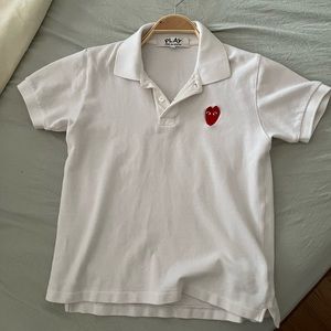 Come des garçons white heart patch polo